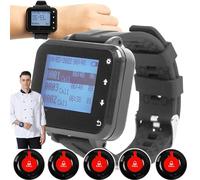 Servicio de sistema de llamadas inalámbricas, 5/10/15 buscapersonas, diseño de reloj de pulsera(para llevar en el brazo),4 modos: vibración/sonido/vibración+ sonido(predeterminado),5pagers