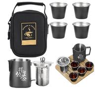 Servicio de té chino, juego de té de viaje con estuche | Tetera de acero inoxidable con tazas en | Bolsa de viaje portátil, servicio en Kung Fu para los amantes del café y mi