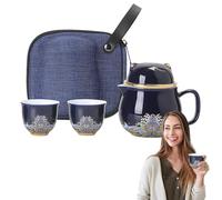 Servicio de té con tazas de té y tazas de té de porcelana a prueba de | Cerámica reutilizable sin plomo compatible con microondas lavavajillas compacto apilable infusor