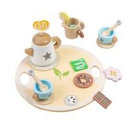 Servicio de té de madera - Material de madera respetuoso con el medio ambiente, servicio de té para | Juguete de juego de simulación de 8 pulgadas, 400g, de seguridad de borde liso, mejora la