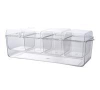 Servidor de condimentos refrigerados, recipientes de condimentos con tapas, bandeja de servicio de crisis dividida transparente, caja de bocadillos extraíble con 4 compartimentos para barra, fruta, e