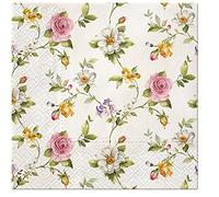 Serviette Blumen 20 servilletas con diseño de 33 x 33 cm, 3 capas, color rosa pastel, verde pastel, rojo pastel, decoración de mesa, rosas, cadenas, hojas, flores, flores, vintage, primavera y verano