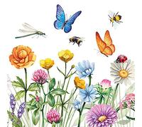 Serviette Blumen 20 Servilletas con flores llenas de animales | Mariposas | libélula | abeja | flores | prado | primavera | verano | decoración de mesa 33 x 33 cm