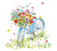 Servietten Blumen 20 servilletas de bicicleta con cesta de flores, flores, primavera, verano, decoración de mesa, 33 x 33 cm
