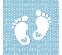 Servietten Kinder 20 servilletas pequeñas huellas en azul con lunares blancos para baby shower, bautizo o cumpleaños infantil para niños, 33 x 33 cm