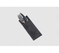 Servilleta Mini Kanguro Air-Laid Decorada 32x40 cm | Pack 600 uds | Tipo tela con bolsillo porta cubiertos | Air Soft® Tissue seco | Elegantes, absorbentes y desechables | Deco Negro Strauss Blanco