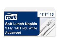 Servilleta Tork Soft Lunch blanca, pliegue 1/8, 3 capas, 33 cm × 33 cm, 150 servilletas, 477416