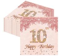 Servilletas 10 Años,10 Años Servilletas de Cumpleaños,Oro Rosa Papel Servilletas,2 Capas,33X33CM,Decoración de Mesa para Fiestas Cumpleaños Número 10-Niñas