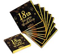 Servilletas 18 Cumpleaños, 20Piezas Servilletas Papel Negras y Doradas con "18th Happy Birthday" 33cm x 33cm Servilletas Papel Decoradas para Fiestas de Cumpleaños de Hombres y Mujeres