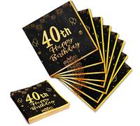 Servilletas 40 Cumpleaños, 20Piezas Servilletas Papel Negras y Doradas con "40th Happy Birthday" 33cm x 33cm Servilletas Papel Decoradas para Fiestas de Cumpleaños de Hombres y Mujeres
