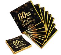 Servilletas 60 Cumpleaños, 20Piezas Servilletas Papel Negras y Doradas con "60th Happy Birthday" 33cm x 33cm Servilletas Papel Decoradas para Fiestas de Cumpleaños de Hombres y Mujeres