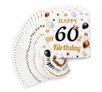 Servilletas 60 Cumpleaños, Pack de 30 Servilletas de Papel con Motivo Globos Negro y Dorado, Decoración de Mesa para 60 Aniversario, Fiesta de Cumpleaños para Hombre y Mujer