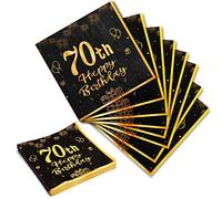 Servilletas 70 Cumpleaños, 20Piezas Servilletas Papel Negras y Doradas con "70th Happy Birthday" 33cm x 33cm Servilletas Papel Decoradas para Fiestas de Cumpleaños de Hombres y Mujeres