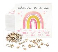 Servilletas bautizo,36 servilletas bautizo niña+60 servilletas bautizo pez de madera, 'Schön, dass du da bist!' Servilletas de comunión set decoración bautizo primera comunión,33 x 33cm