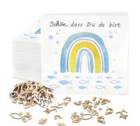 Servilletas bautizo peces arcoiris,36 pcs servilletas bautizo decoración niño + 60 pcs peces de madera decoración de mesa,Servilletas de comunión set de decoración bautizo primera comunión,33 x 33cm