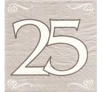 Servilletas, Boda de plata, Número 25, 33 x 33 cm, paquete de 20