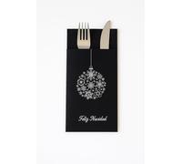 Servilletas Canguro Navidad 40x40 cm | Porta Cubiertos Desechables | 100% Celulosa 2 Capas | Decoración Bola Navideña | Pack 480 uds | Servilletas Festivas para Mesa, Restaurantes y Eventos (Negro)