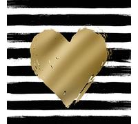 Servilletas con forma de corazón dorado con rayas blancas y negras, 33 x 33 cm, 20 unidades, FSC de 3 capas, reutilizables.