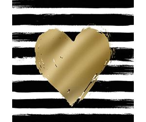 Servilletas con forma de corazón dorado con rayas blancas y negras, 33 x 33 cm, 20 unidades, FSC de 3 capas, reutilizables.