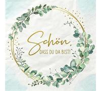 Servilletas con texto en alemán "Schön Dass Du Da Bist 50 Stück Grün Gold Eukalyptus Servietten Hochzeit Geburtstag Taufe Geburtstag Deko Papierservietten Salvia Comunion Konfirmation Tischdeko