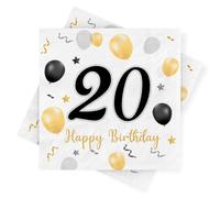 Servilletas de 20 Cumpleaños, 30 Unidades Servilletas Cumpleaños Oro Negro, 20 Servilletas Happy Birthday, 20 Servilletas de Papel para Hombre Mujer Cumpleaños Decoración Mesa De Aniversario