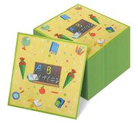 Servilletas de 20 piezas para comienzo del colegio, 20 invitados de escolarización, tamaño 33 x 33 cm, decoración para el primer colegio, con bolsa de azúcar ABC, 1 + 2 = 3 pizarras, mochila, diseño