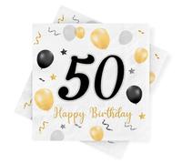 Servilletas de 50 Cumpleaños, 30 Unidades Servilletas Cumpleaños Oro Negro, 50 Servilletas Happy Birthday, 50 Servilletas de Papel para Hombre Mujer Cumpleaños Decoración Mesa De Aniversario