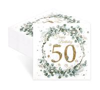 Servilletas de 50 cumpleaños verde eucalipto verde 60 unidades Happy Birthday Servilletas, decoración de 50 cumpleaños hombre mujer decoración de cumpleaños decoración de mesa cumpleaños verde salvia