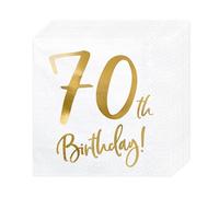 Servilletas de 70 cumpleaños blanco dorado de 3 capas - 20 unidades 33 x 33 cm 70 cumpleaños servilletas decoración mesa cumpleaños 70 años
