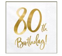 Servilletas de 80 cumpleaños blanco dorado 3 capas - 20 unidades 33 x 33 cm 80 cumpleaños servilletas decoración mesa cumpleaños 80 años