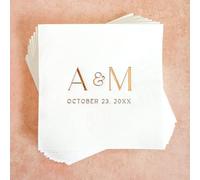 Servilletas de boda personalizadas con iniciales y fecha, servilletas de cóctel personalizadas, servilletas de boda de lámina dorada, despedida de soltera, compromiso, cena de ensayo, servilletas de