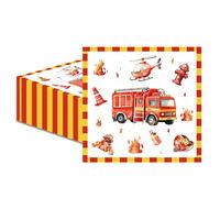Servilletas de bomberos, 20 unidades, 33 x 33 cm, decoración para fiestas de bomberos, para cumpleaños infantiles, con diseño de camión de bomberos para niños y niñas, fiesta de cumpleaños, decoración