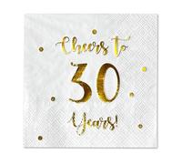 Servilletas de cóctel Cheers to 30 Years | Decoraciones de feliz cumpleaños para hombres y mujeres y decoraciones de fiesta de aniversario de boda | Paquete de 50 servilletas de 3 capas | 5 x 5