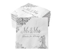 Servilletas de cóctel con inscripción “Mr & Mrs”, desechables, para bodas, recepciones, despedidas de soltera, fiestas de compromiso, decoraciones, 200 unidades, color plateado