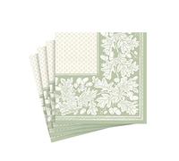 Servilletas de cóctel de papel de lino con hojas de roble y bellotas en verde salvia y marfil, 15 por paquete