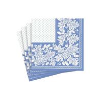 Servilletas de cóctel de papel y lino con hojas de roble y bellotas en azul francés y blanco, 15 por paquete