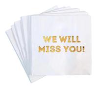 Servilletas de cóctel We Will Miss You, paquete de 50 unidades, color blanco, suministros de decoración de fiesta de jubilación, compañeros de trabajo, buena suerte del ejército militar, celebraciones