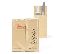Servilletas de cubiertos de Softpoint, bolsas para cubiertos, 40 cm x 33 cm, pliegue 1/8, con ranura para cubiertos para gastronomía y celebraciones, 60 unidades, color marrón reciclado