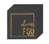 Servilletas de cumpleaños con texto "Happy Birthday" (50 unidades), color negro, 3 capas con fibra de madera de alta calidad, 12,7 x 12,7 cm, decoración de mesa para decoración de fiestas (50