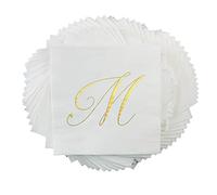 Servilletas de fiesta de cóctel, monograma de lámina dorada con letra M para boda, cumpleaños, jubilación o baby shower, paquete de 100 (M)