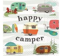 Servilletas de fiesta temática de camping, 40 unidades, 2 paquetes de servilletas de bebidas de 20 quilates, diseño Happy Camper, 5 x 5 pulgadas