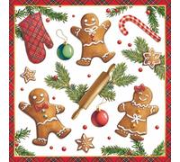 Servilletas de galletas de jengibre para bebidas, diseño de cuadros rojos, papel de 3 capas, tema navideño, paquete de 40 unidades, perfectas para fiestas de invierno