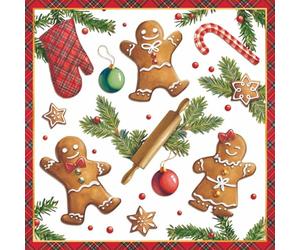 Servilletas de galletas de jengibre para bebidas, diseño de cuadros rojos, papel de 3 capas, tema navideño, paquete de 40 unidades, perfectas para fiestas de invierno