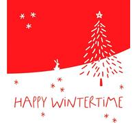 Servilletas de papel 33 x 33 cm, 20 unidades, texto Happy Wintertime, alta calidad y sostenible, servilletas de Navidad desechables de 3 capas, servilletas de papel para Navidad, gastronomía, uso