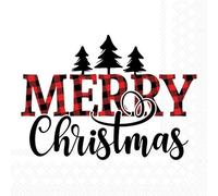 Servilletas de papel 33 x 33 cm, 3 capas, 20 unidades, alta calidad y sostenibles, servilletas de papel desechables con texto «Merry Christmas & Tannen» diseño de cuadros - rojo y negro - servilletas