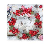 Servilletas de papel 33 x 33 cm, 3 capas, 20 unidades, alta calidad y sostenibles, servilletas de papel desechables con corona de rosa mosqueta, cinta de lazo y madera de abedul, servilletas navideñas