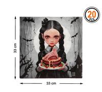 Servilletas de Papel 33x33 cm Tema Gótico - Niña con Tarta y Vela, para Fiestas de Halloween o Cumpleaños, 20 Unidades