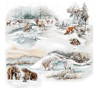 Servilletas de papel con diseño de animales de invierno con familia para decoración de mesa, servilletas de papel con diseño para Navidad, zorro, lobo, ciervo, oso, también para decoupage y decoupage,