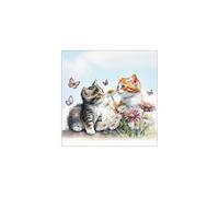 Servilletas de papel con diseño de animales y gatos en el parterre de flores, servilletas de papel con diseño. También para decoupage y decoupage (33 x 33 cm)