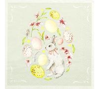 Servilletas de papel con diseño de conejo de Pascua y flores en forma de huevo. Servilletas de papel con diseño. También para decoupage y decoupage (33 x 33 cm)